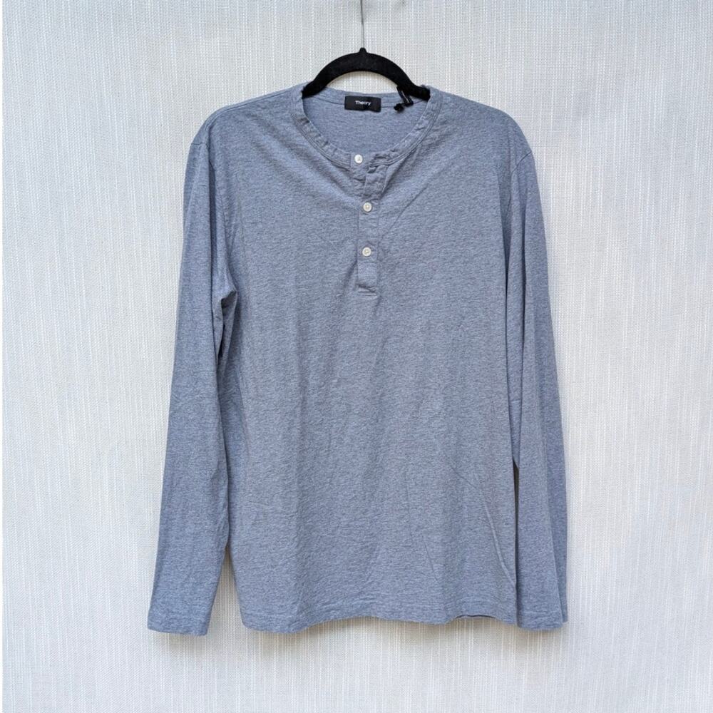 Theory Gray Long Sleeve Henley Button Shirt Top, size L